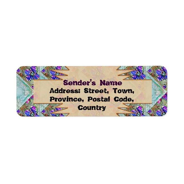 Purple and Blue Flowers Squares Zigzags Label (Front)