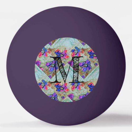 Purple and Blue Flowers Squares Zigzags Ping Pong Ball