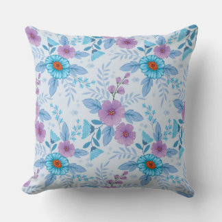 Purple and Blue Flowers  Throw Pillow