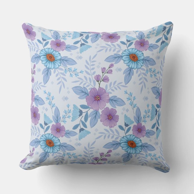Purple and Blue Flowers  Throw Pillow (Front)
