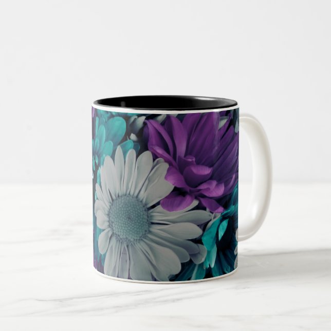 Purple and Blue Flowers Two-Tone Coffee Mug (Front Right)
