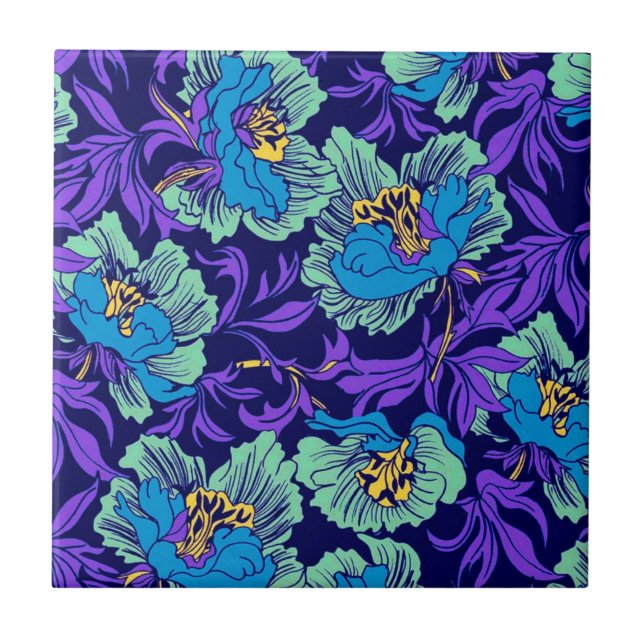 Purple and Blue Flowers William Morris Ceramic Tile (Front)
