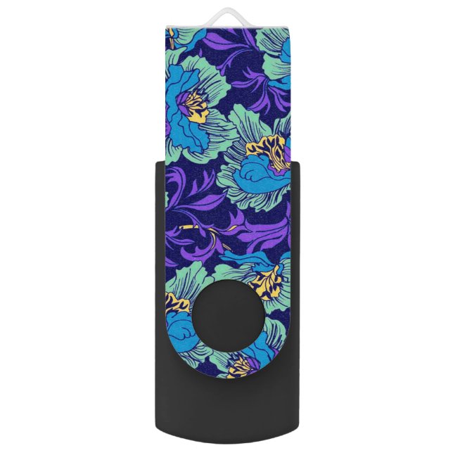Purple and Blue Flowers William Morris Flash Drive (Front Vertical)