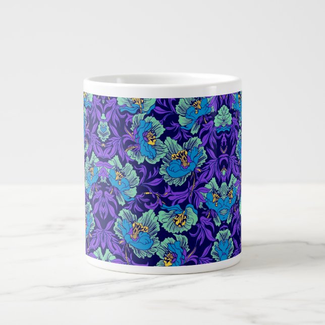 Purple and Blue Flowers William Morris Giant Coffee Mug (Front)