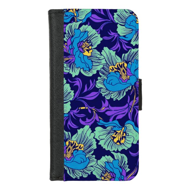Purple and Blue Flowers William Morris iPhone Wallet Case (Front)