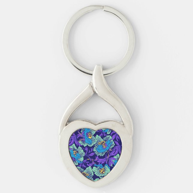 Purple and Blue Flowers William Morris Keychain (Front)