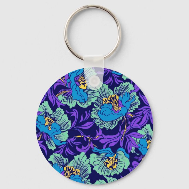 Purple and Blue Flowers William Morris Keychain (Front)