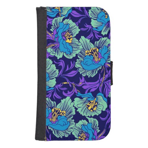 Purple and Blue Flowers William Morris Galaxy S4 Wallet Case