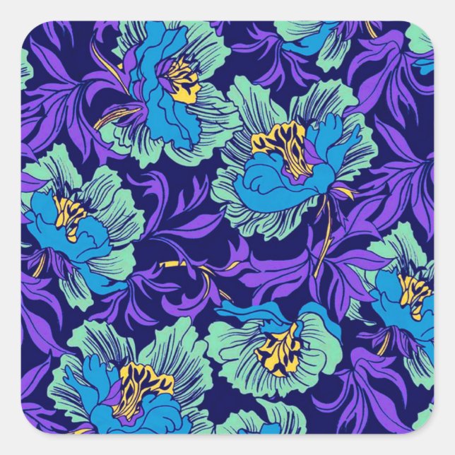 Purple and Blue Flowers William Morris Square Sticker (Front)