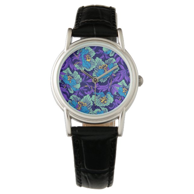 Purple and Blue Flowers William Morris Watch (Front)