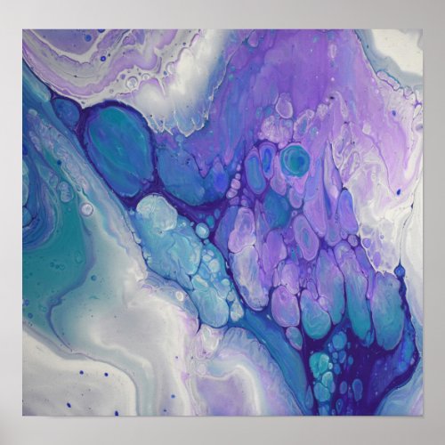 Purple and Blue Fluid Abstract Modern Marble Art Poster