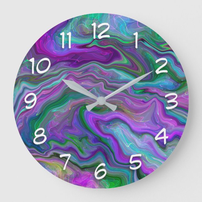 Purple and Blue Fluid Art  Round Pillow Large Clock (Front)