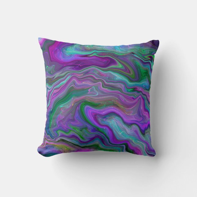 Purple and Blue Fluid Art Throw Pillow (Front)