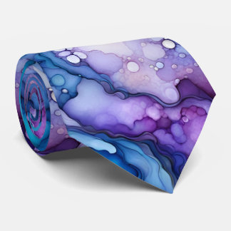 Purple and Blue Fluid Ink Abstract Dreamy Bold Neck Tie