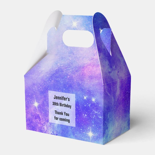 Purple and Blue Galaxy Space Abstract Birthday Favor Boxes (Front Side)