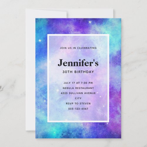 Purple and Blue Galaxy Space Abstract Birthday Invitation