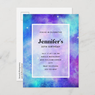 Purple and Blue Galaxy Space Abstract Birthday Invitation Postcard