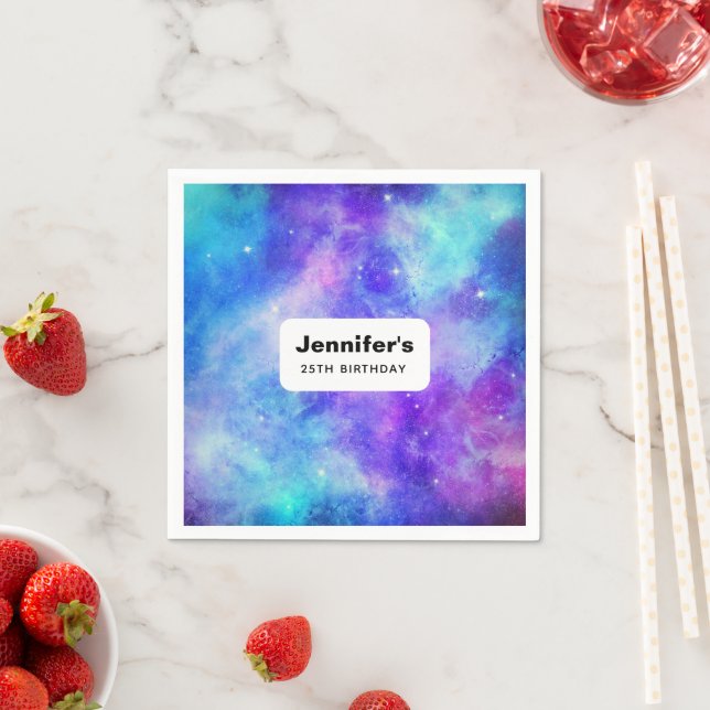 Purple and Blue Galaxy Space Abstract Birthday Napkins (Insitu)