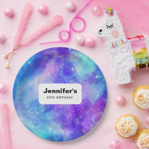 Purple and Blue Galaxy Space Abstract Birthday Paper Plates