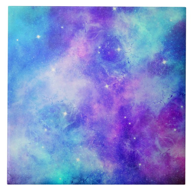 Purple and Blue Galaxy Space Abstract Ceramic Tile (Front)