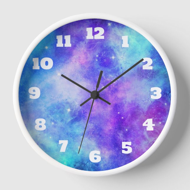 Purple and Blue Galaxy Space Abstract Clock (Front)