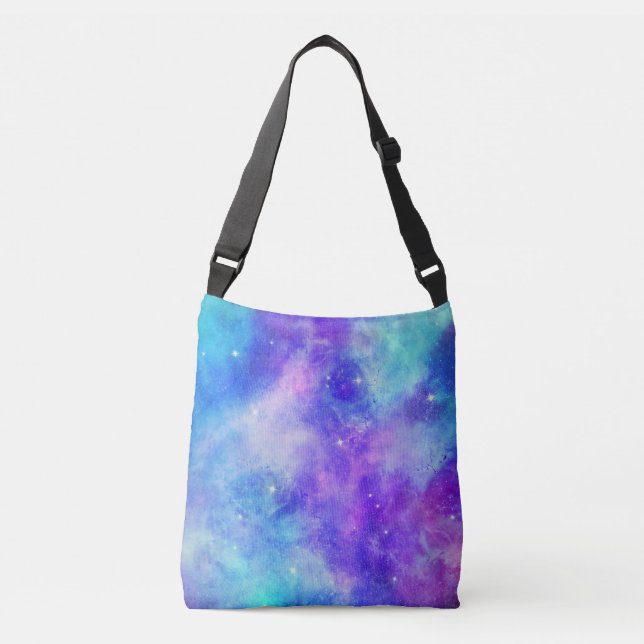 Purple and Blue Galaxy Space Abstract Crossbody Bag (Front)
