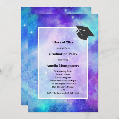 Purple and Blue Galaxy Space Abstract Graduation Invitation