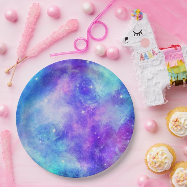 Purple and Blue Galaxy Space Abstract Paper Plates (Party)