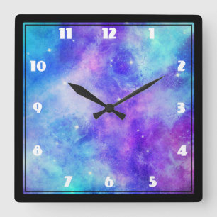 Purple and Blue Galaxy Space Abstract Square Wall Clock