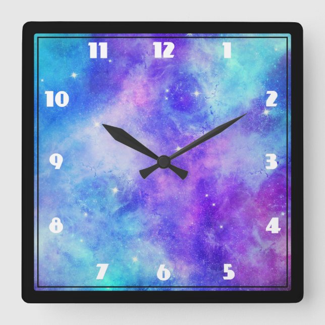 Purple and Blue Galaxy Space Abstract Square Wall Clock (Front)