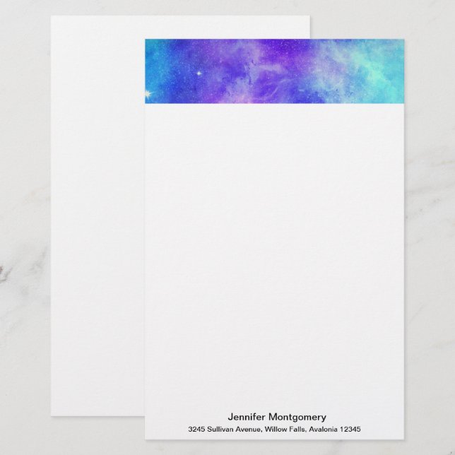 Purple and Blue Galaxy Space Abstract Stationery (Front/Back)