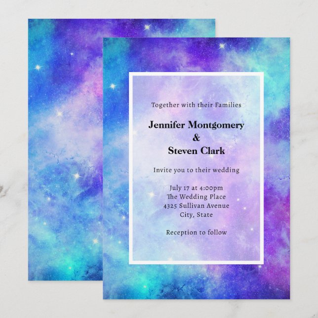 Purple and Blue Galaxy Space Abstract Wedding Invitation (Front/Back)