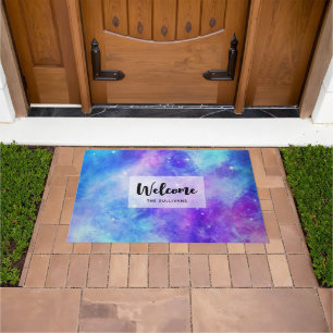 Purple and Blue Galaxy Space Abstract Welcome Doormat