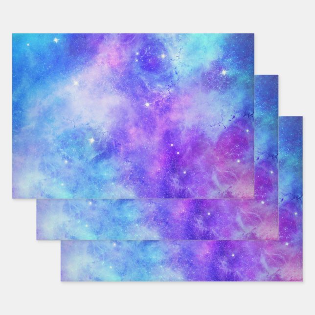 Purple and Blue Galaxy Space Abstract Wrapping Paper Sheets (Set)
