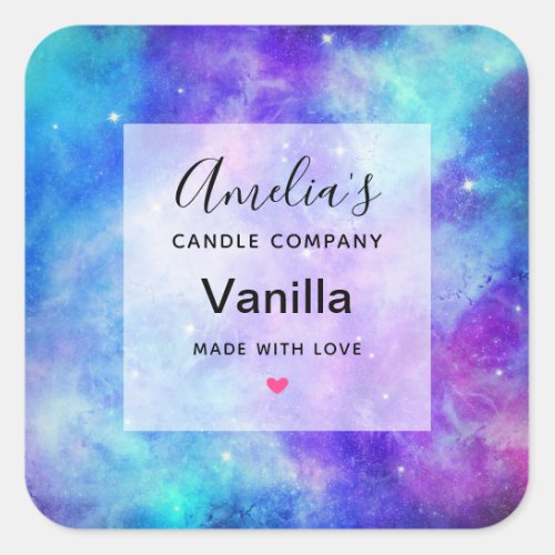 Purple and Blue Galaxy Space Candle Business Square Sticker