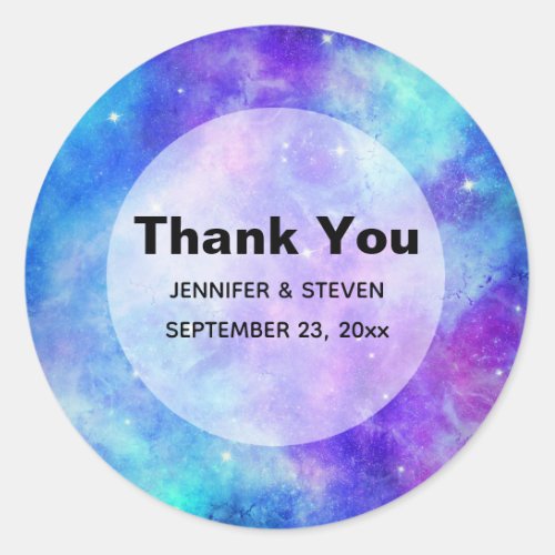 Purple and Blue Galaxy Space Wedding Thank You Classic Round Sticker