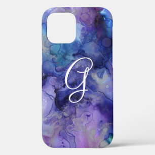 Purple and Blue Galaxy Watercolor Initial iPhone 12 Case