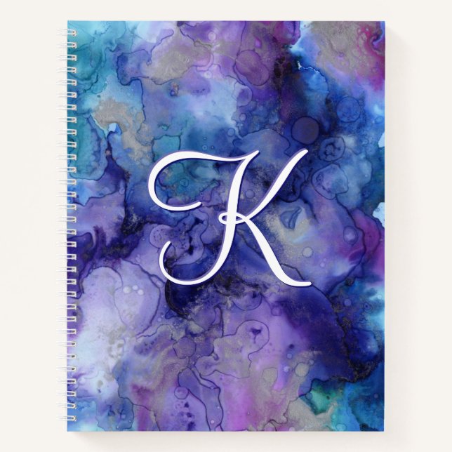Purple and Blue Galaxy Watercolor Initial Notebook (Front)
