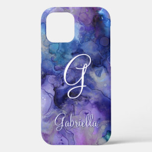 Purple and Blue Galaxy Watercolor Name Initial iPhone 12 Case