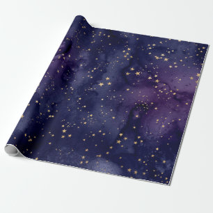 Purple and Blue Galaxy with Stars Wrapping Paper