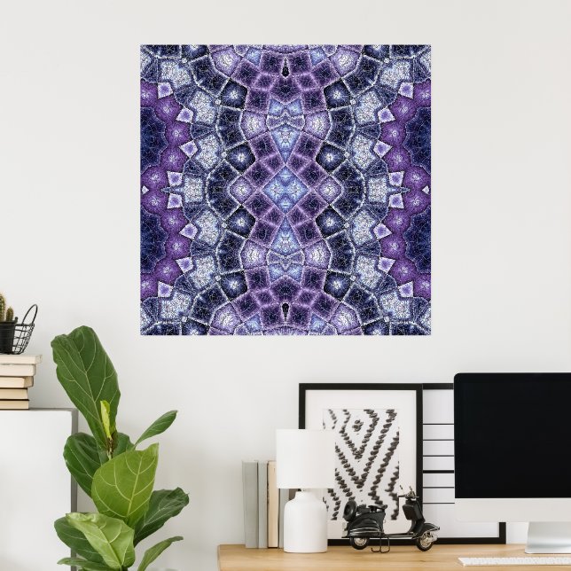 Purple and Blue Geometric Kaleidoscope Pattern Poster (Home Office)