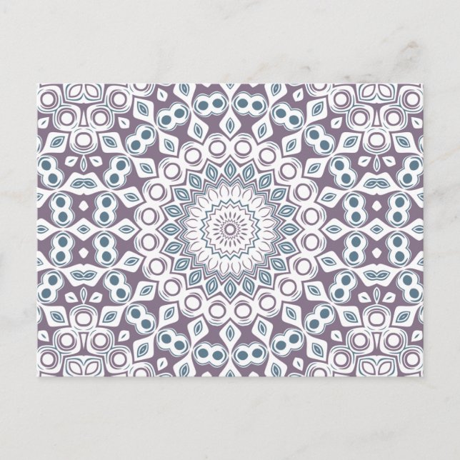 Purple and Blue Geometric Mandala Pattern Postcard (Front)