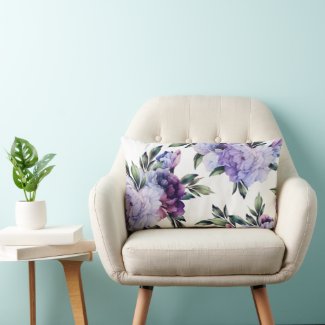 Purple and Blue Giant Peonies Lumbar Pillow