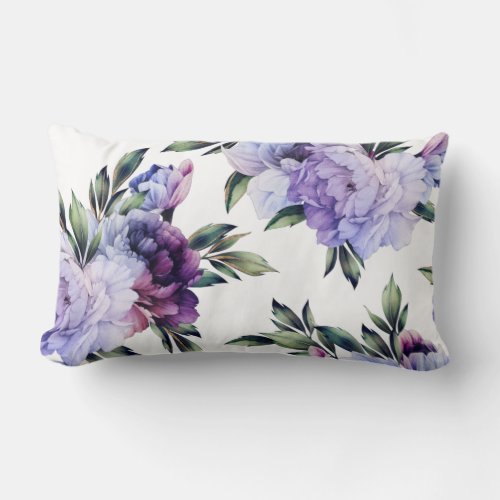 Purple and Blue Giant Peonies Lumbar Pillow