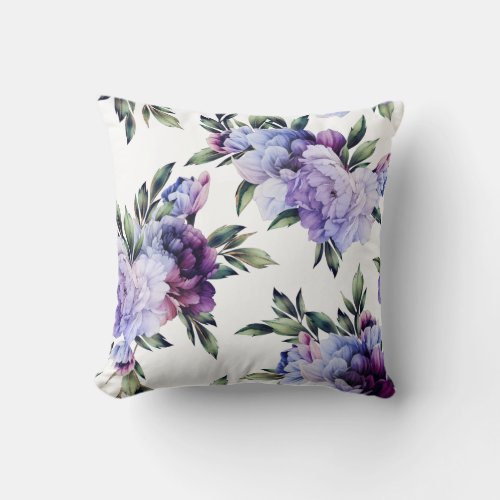 Purple and Blue Giant Peonies Throw Pillow