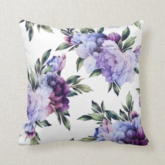 Purple and Blue Giant Peonies Throw Pillow