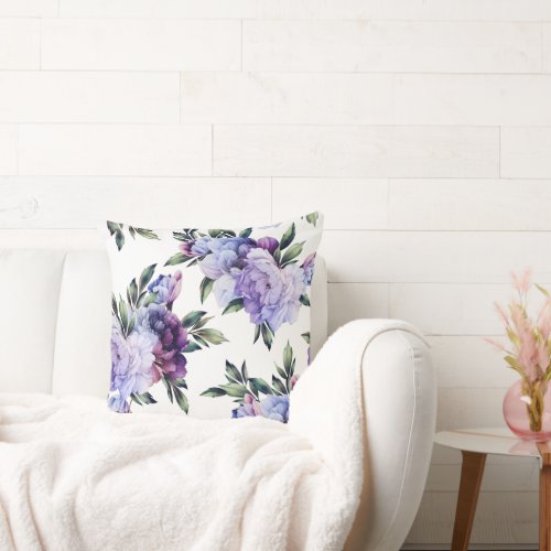 Purple and Blue Giant Peonies Throw Pillow