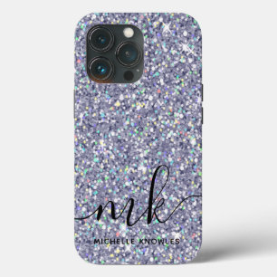 Purple and Blue Glitter Custom Monogram and Name iPhone 13 Pro Case