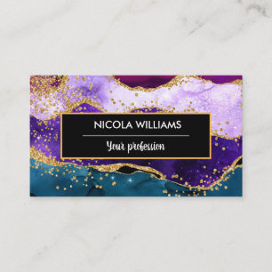 Purple and Blue Glitter Peacock Agate Business Card