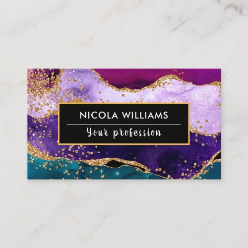 Purple and Blue Glitter Peacock Agate Business Card